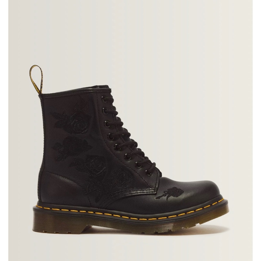 Dr. Martens 1460 Vonda Mono Black Floral Embroidered Leather Boots Women 8 US